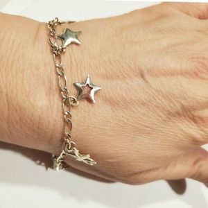 925 Sterling Silver Figaro Stars Starfish Charm Dangle Drop Bracelet 7"